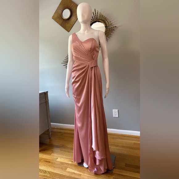 Hebeos - Dusty Rose Sheath/Column Ruched One-Shoulder Sleeveless Dress - Picture 2 of 12